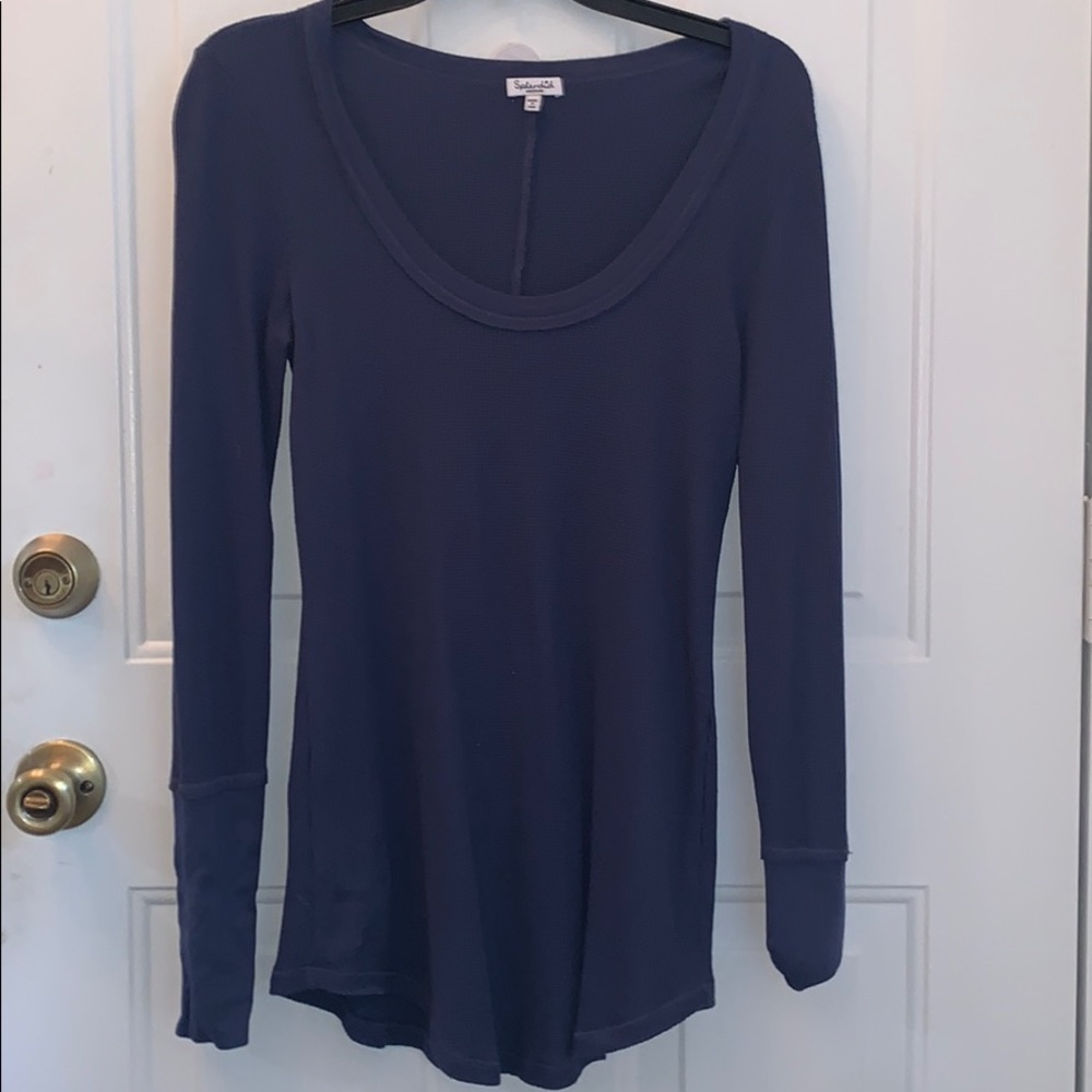 Splendid blue thermal scoop neck